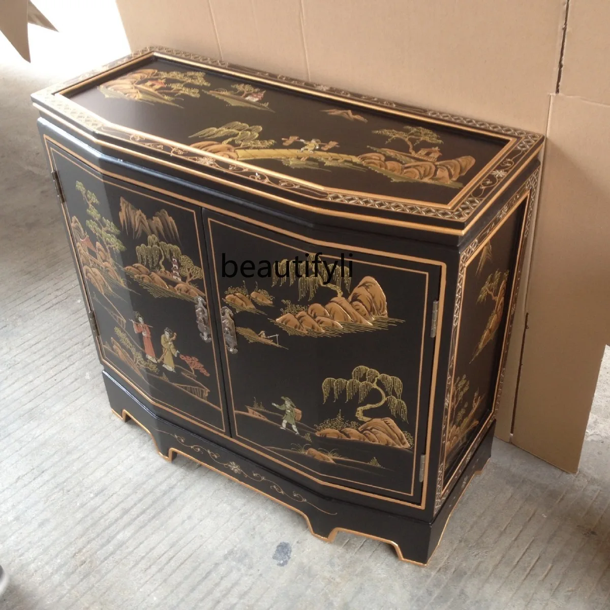 Two-Door Cabinet Entrance Cabinet Painted Furniture Hand-Painted Landscape Hallway Decorative Cabinet Complete Set