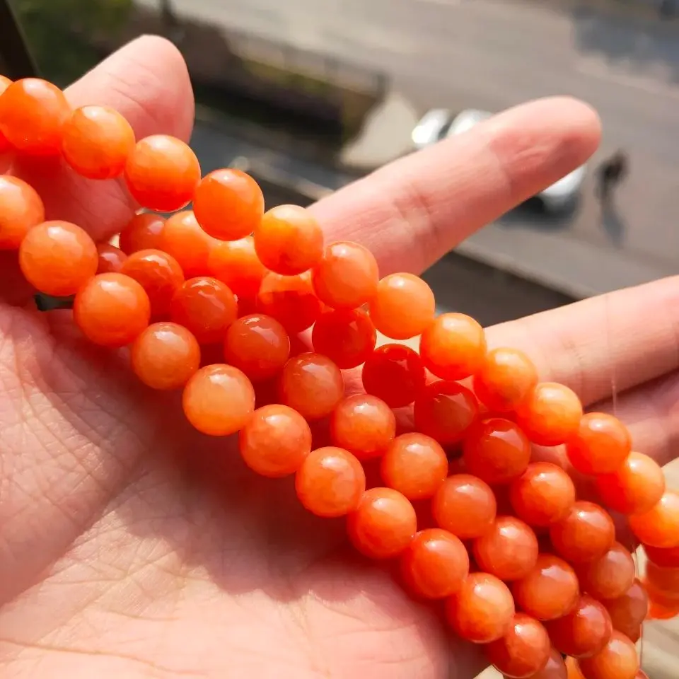 Natural Orange Jades Chalcedony Stone Beads Round Loose Beads For Jewelry Making 15\
