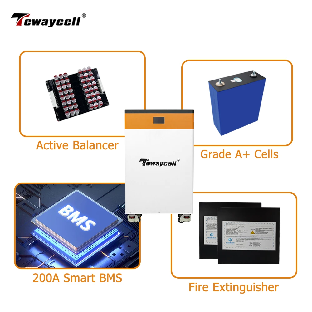 Tewaycell Nowa aktualizacja 15KWh 51.2V 300Ah LiFePO4 Bateria 48V Powerwall Obsługa 200A 10KW Moc wyjściowa UE US NO TAX