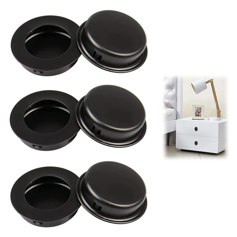 6 PCS Retro Cabinet Door Handles Stainless Steel Recessed Invisible Handle Cabinet Pulls Door Disk Room Round Ring Handle Pull