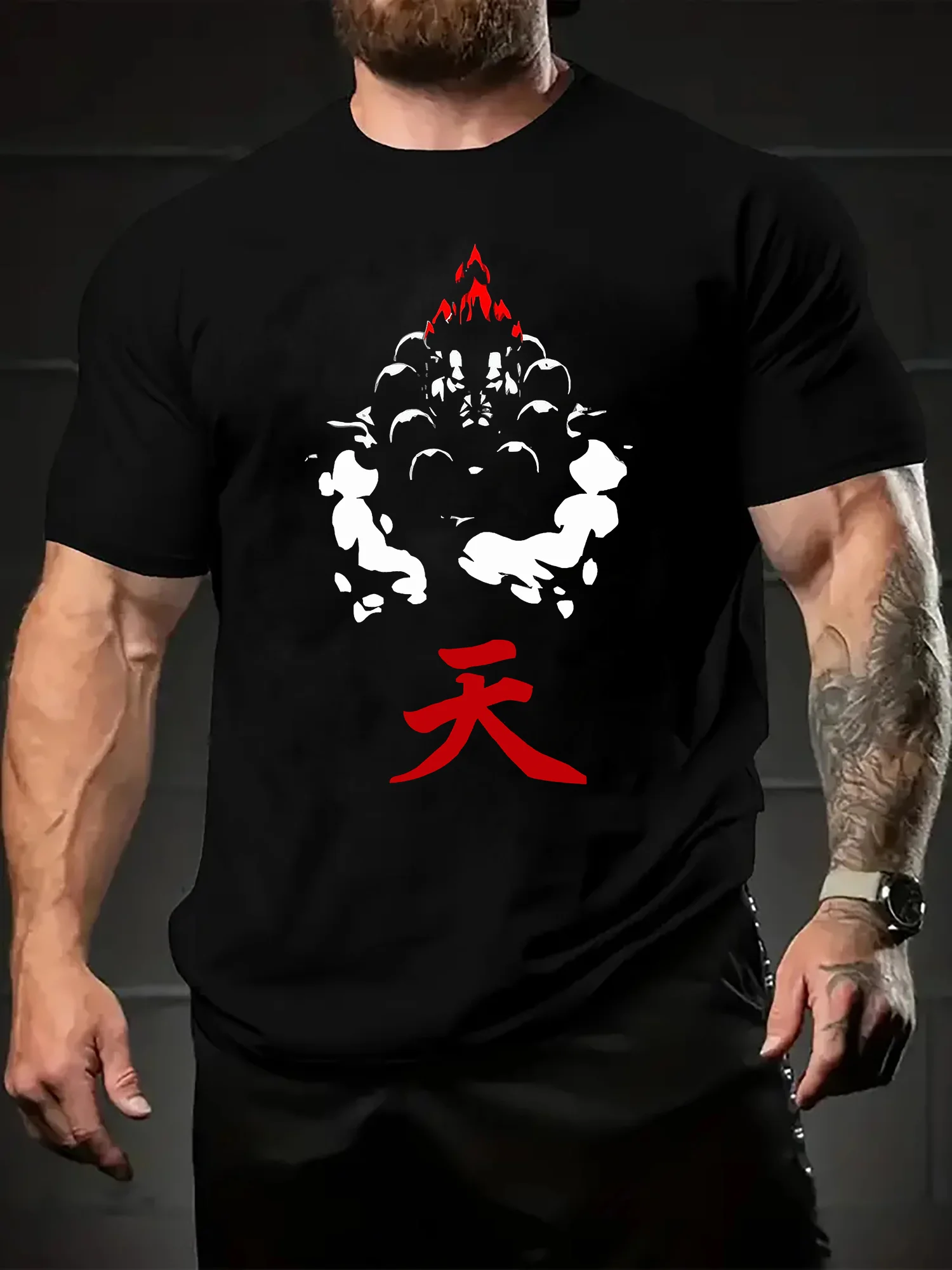 Camiseta japonesa Kanji con estampado de diez letras para hombre, camiseta Akuma-Kanji, camiseta con símbolo Gouki, camiseta con Logo del diablo monstruo, camiseta gráfica