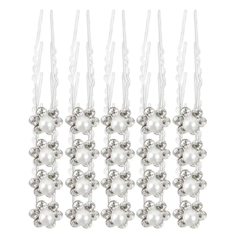 20Pcs Wedding Hair Stick for Bridal Faux Pearl Rhinestone Flower Hair Stick Pins Clips Silver Color Jewelry