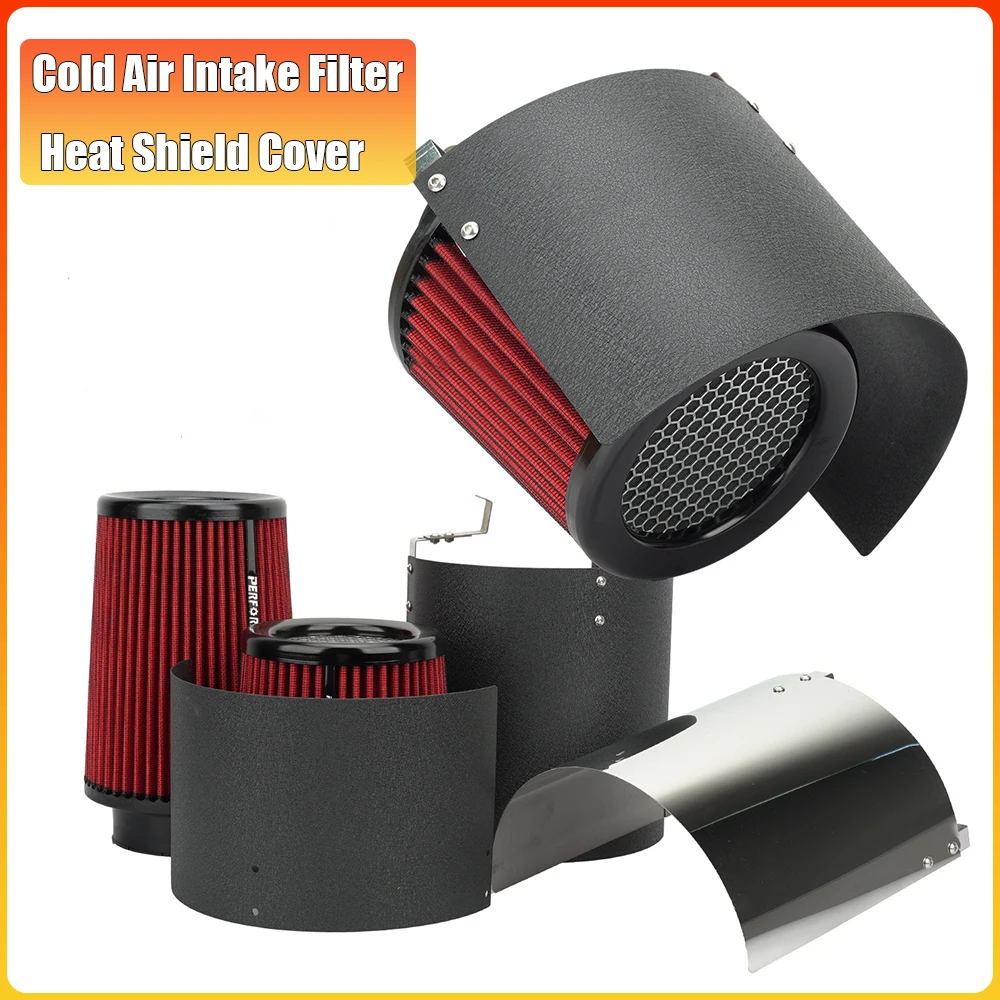 

Universal High Flow Cold Air Intake Filter Heat Shield Cover Car Air Filters Adjustable Stainless Steel Protective Cover