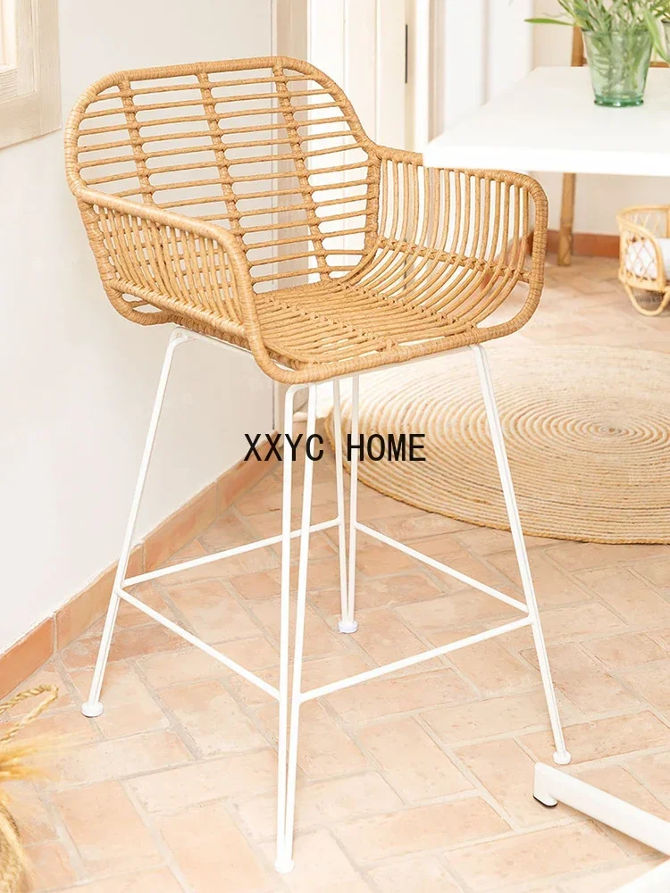 Wrought Iron Retro Bar Chair Rattan Simple Waterproof and Sun Protection Simple Bed & Breakfast Internet Celebrity Leisure Chair