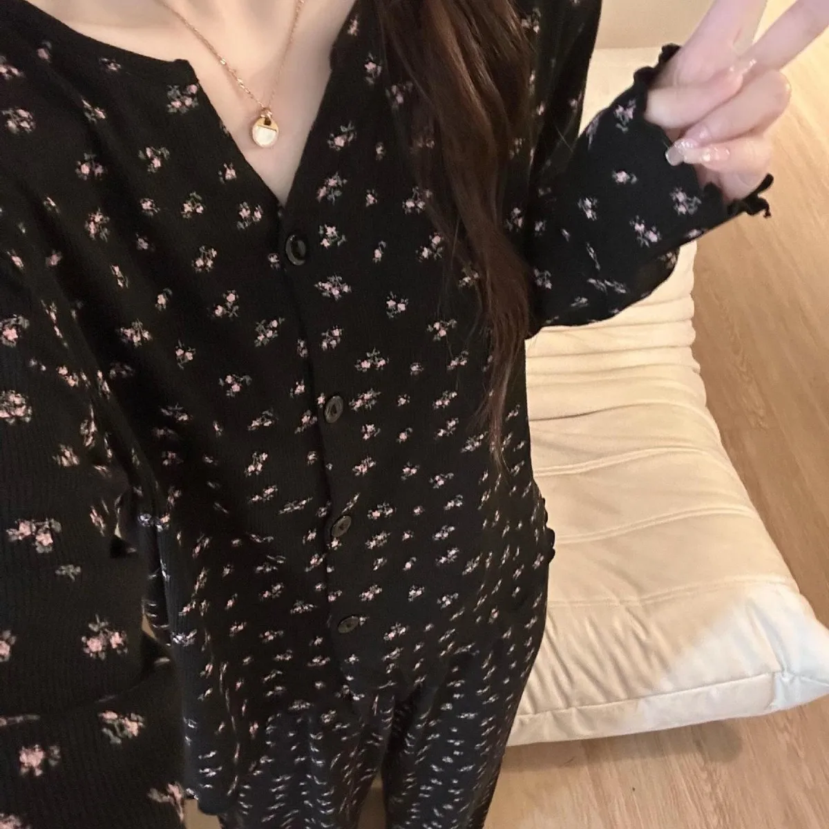 French-Style Sweet And Relaxed Floral Pajamas For Women: Fall/Winter Plus-Size Casual Loungewear, Comfortable Women's Set