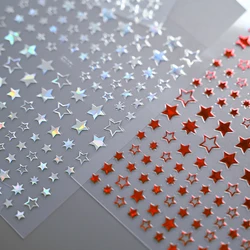 1pc Laser Silver Red Star 3D Nail Art Sticker Y2K Pentagram Star Adhesive Slider Nail Art Decorations Decals Manicure Access