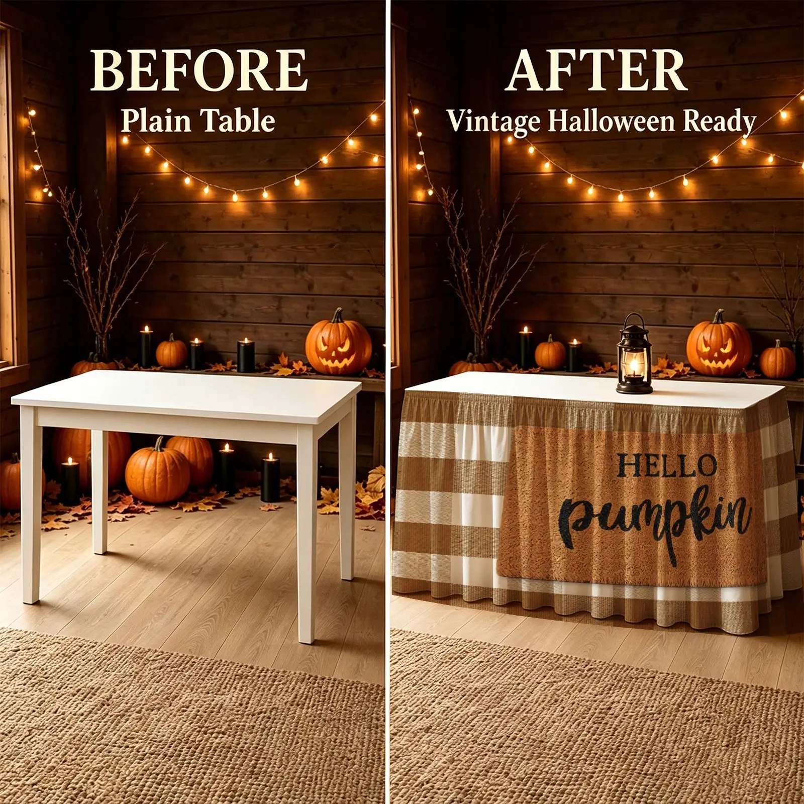 Halloween, Christmas, party horror table skirt set, with the words 