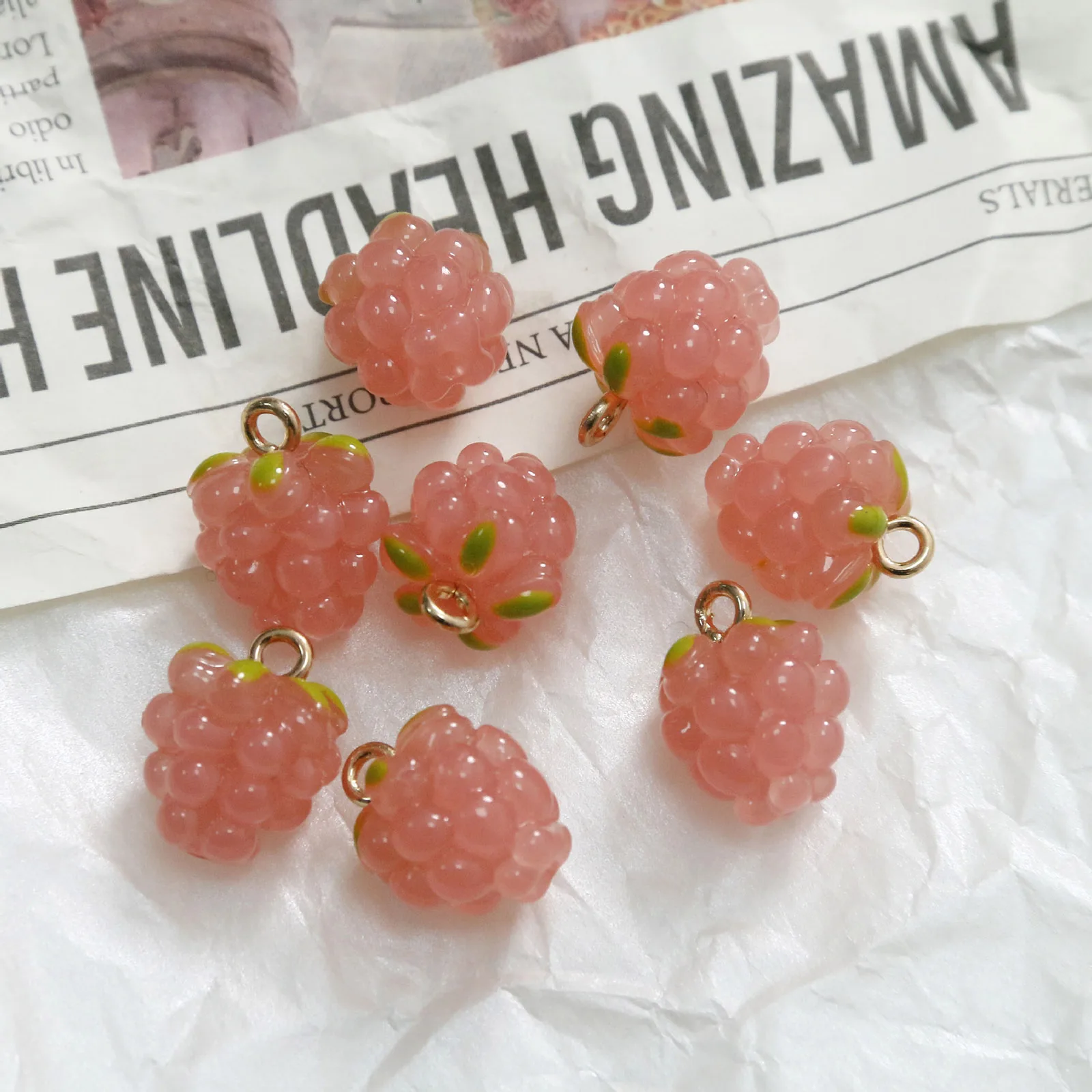 2 PCs 3D Fruit Charms Grape Fruit Gold Color Resin Pendant For Earring Bracelet Necklace Jewelry Making Findings 15mm x 11mm