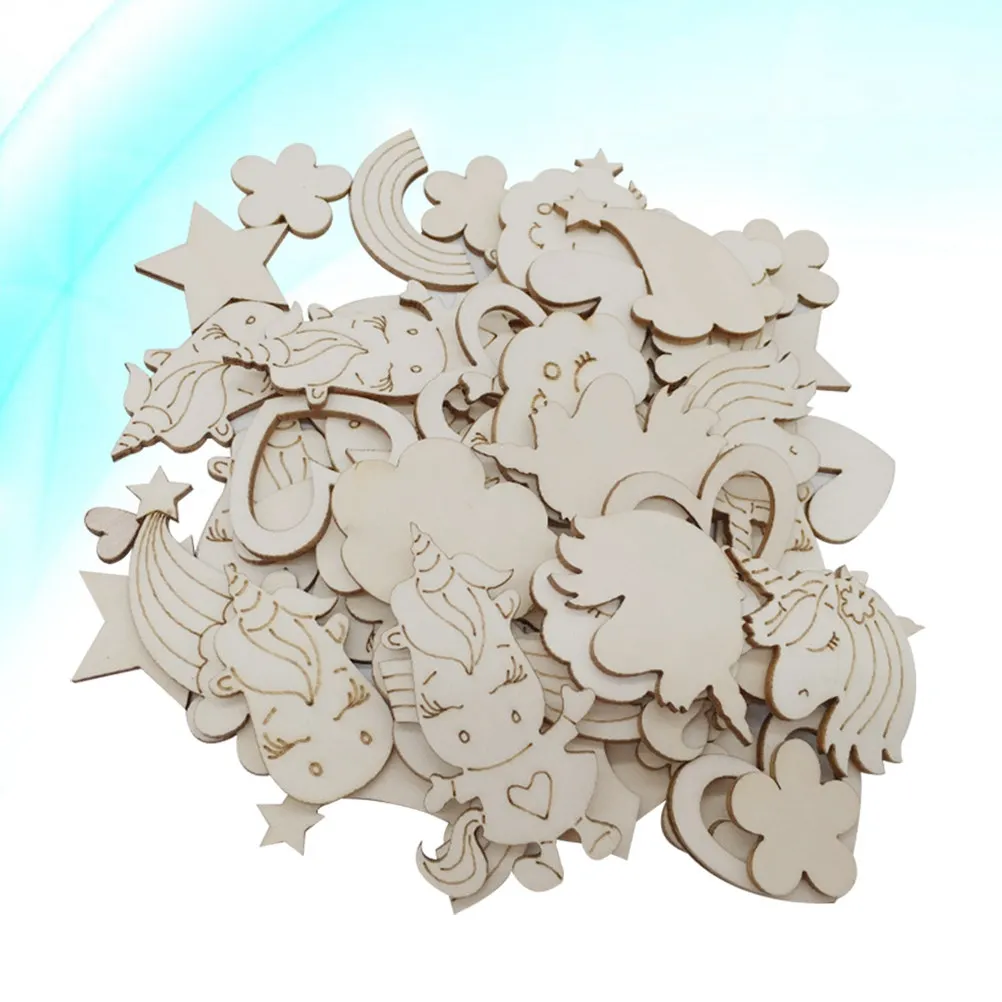 30Pcs Unicorn Hollow Pentagram Cloud Shape Natural Wood Slices DIY Pendant Decorations Rustic Wooden Art Craft Projects