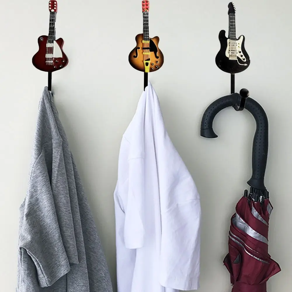 Retro Resin Guitar Shaped Hooks Decorative Wall Mounted Clothes Hat Hanger Heavy Duty Robe Hooks Living Room