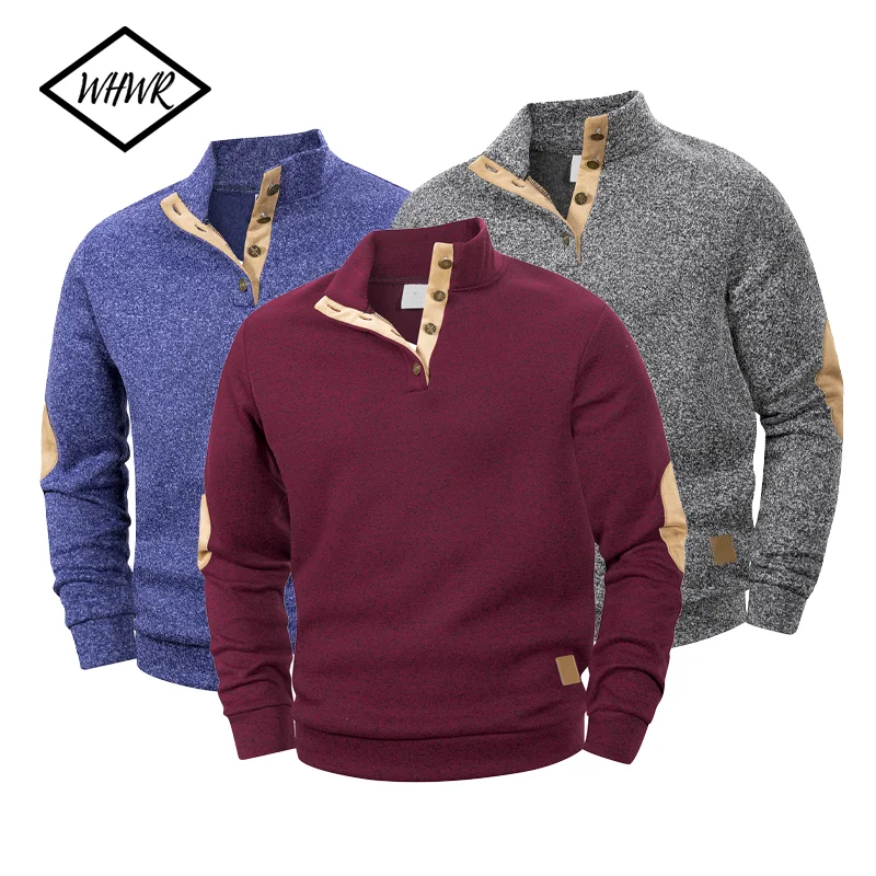 

Mens Casual Long Sleeve Sweatshirts Button Down Stand Collar Henley Polo Coats Pullover Warm Sweater Lightweight Streetwear