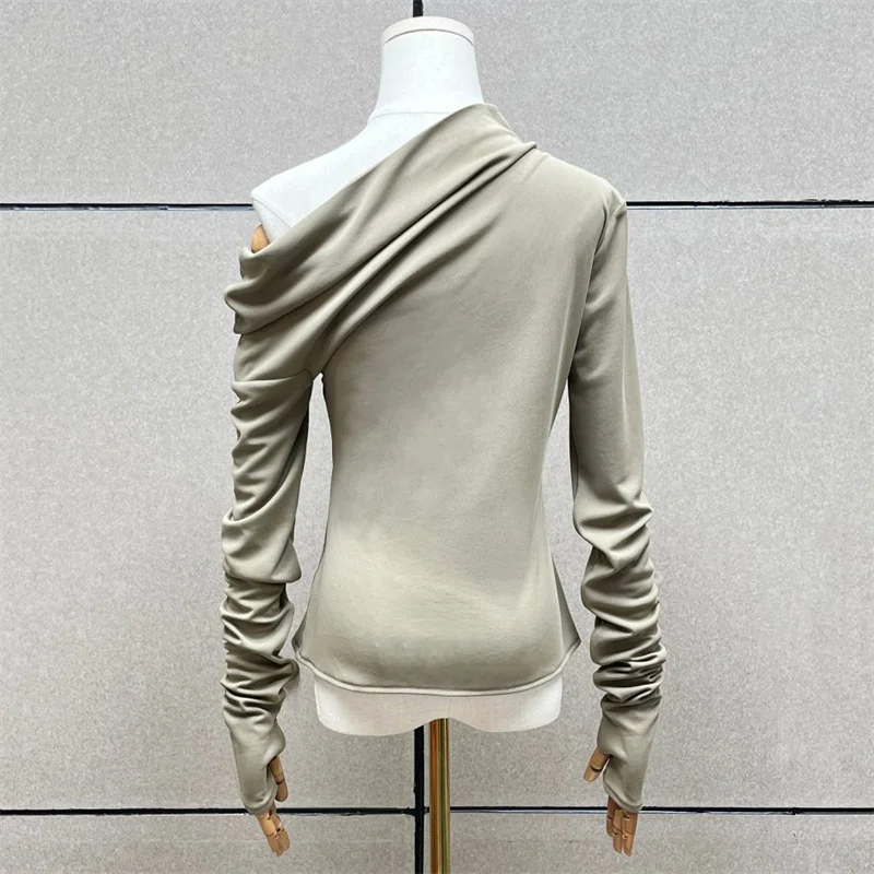 women's t-shirt New asymmetrical slim fit women's long sleeved top for autumn 2026 Slanted collar off shoulder pullover corset