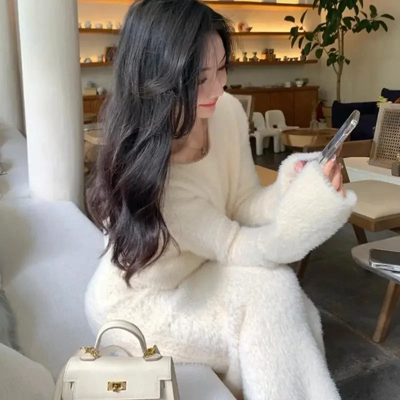 Korejepo High End Soft Waxy Small Fragrance Imitation Mink Velvet Knitted Sweater Set Celebrity Temperament Hip Skirt Two Pieces