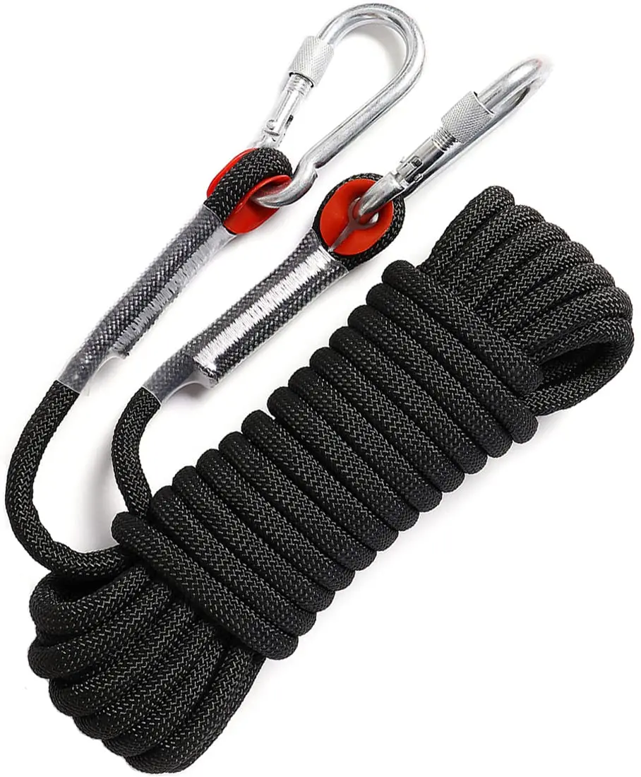 10 m langes Sicherheitsseil in leuchtenden Farben, Nylon-Kletterseil mit 10 mm Durchmesser und 2 abnehmbaren Karabinern, hohe Zugfestigkeit für Arbeiten in der Höhe, Feuerwehrrettung, Felsklettern,