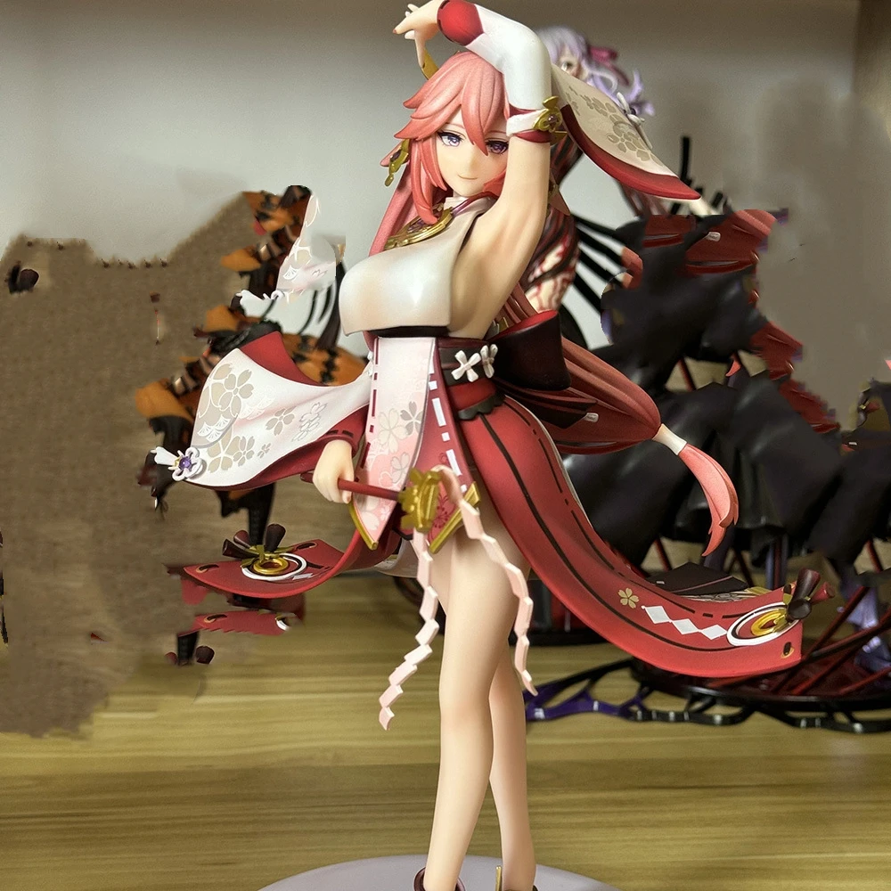 Estatua GK de chica hermosa de pie de zorro rosa Yae Miko de 25cm, figuras de acción hechas a mano de Anime, decoración de caja de escritorio, regalo ornamental