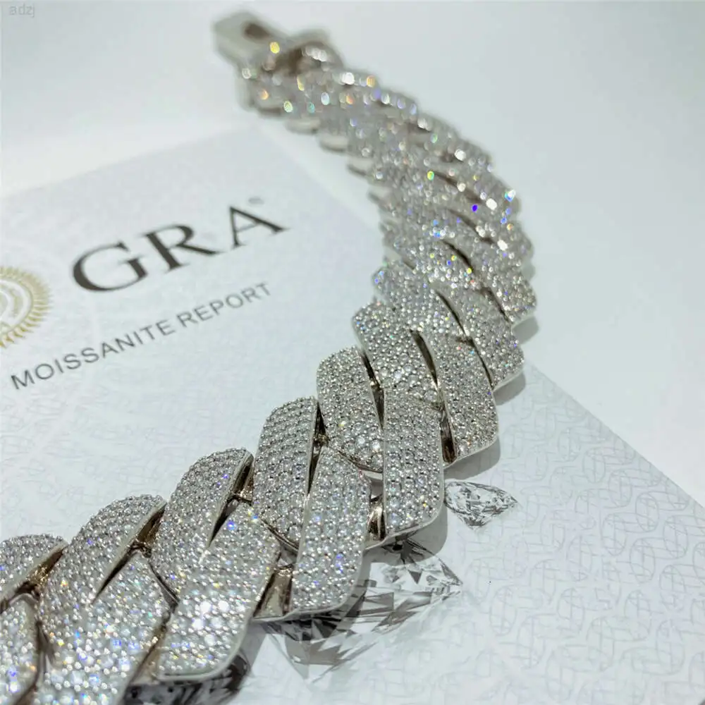 2023 Cuban Chain Necklace Hip Hop 26mm Four Row Diamond Box Buckle Miami Thick Cuban Chain 925 Silver Moissanite Men's Necklace