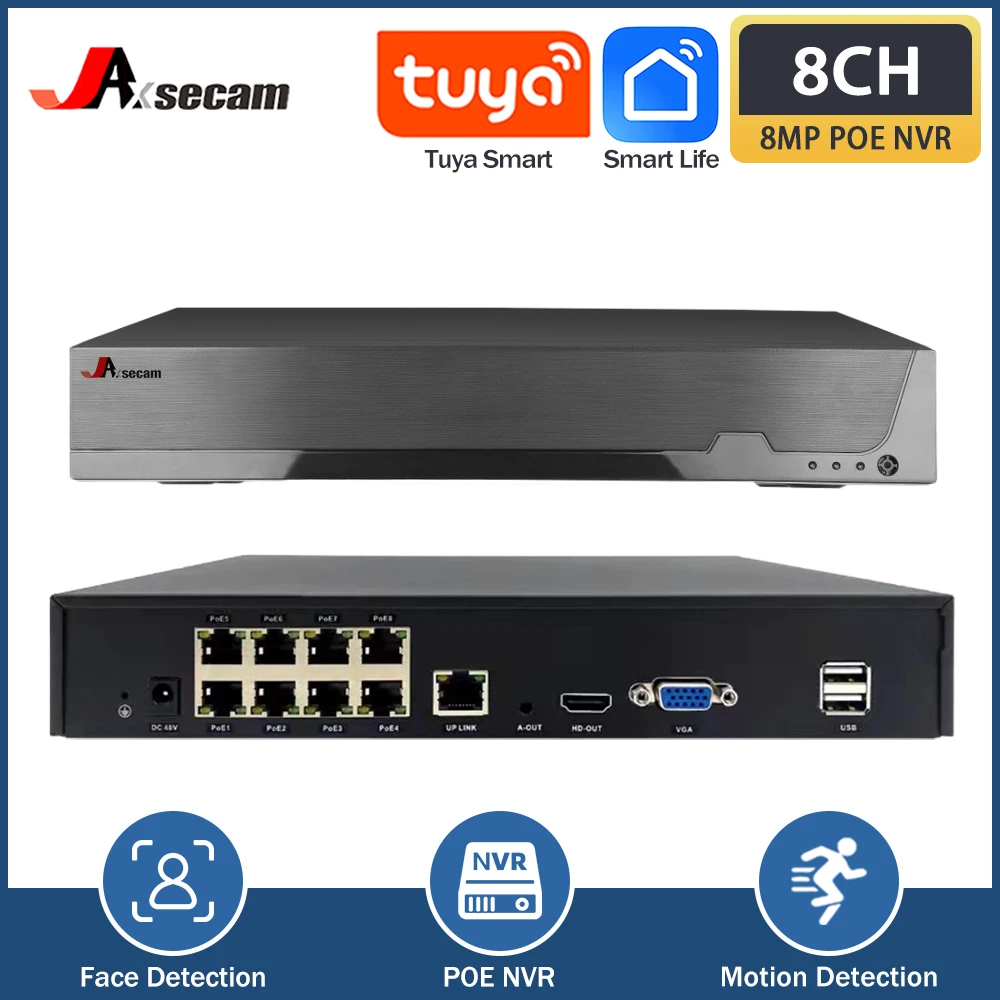 8CH 4K POE NVR Tuya Smart Life Face Detetcion CCTV Network Surveillance Video Recorder For 8MP POE IP Security Camera