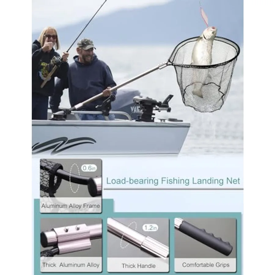 94" Telescopic Fishing Landing Net - Heavy-Duty Aluminum Handle with Non-Snag Rubber Coated Mesh, Extra Large Fishing Net for S - view 4