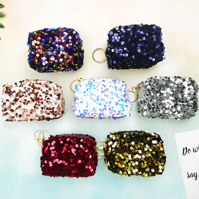 Cube Children's Coin Bag Change Color Sequins Mini Wallet Women Fashion Bling Mini Purse Sequin Bag Key Chain Pouch Small Gift