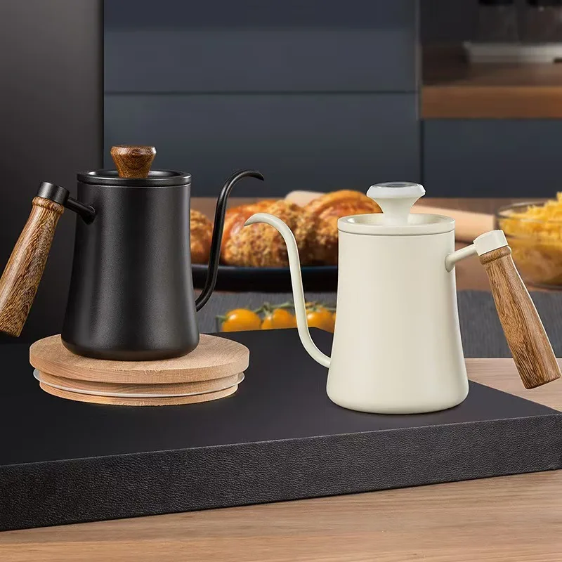 

500ml stainless steel drip coffee pot, non stick gooseneck drip coffee pot, wooden handle coffee pot