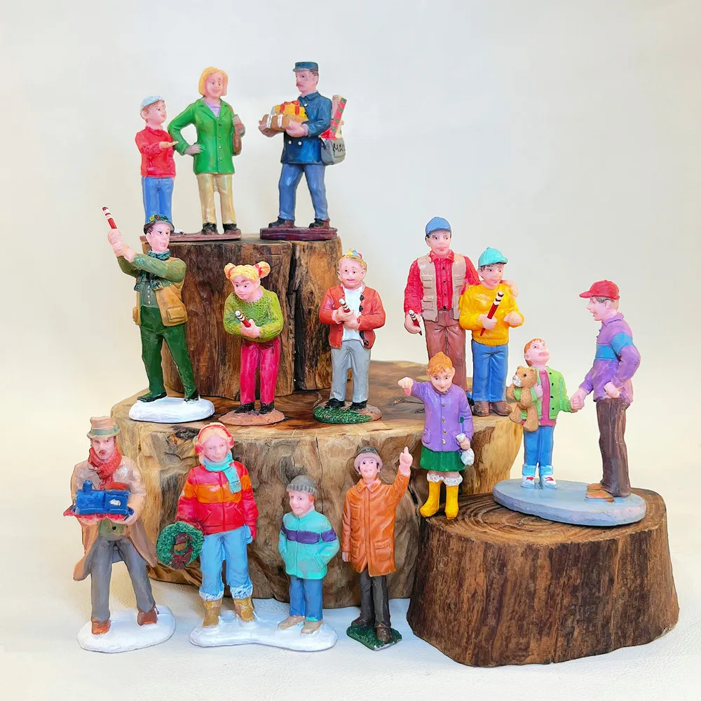 Christmas Village Resin Miniature Figure, Xmas Micro Landscape Scene Decor Accessory