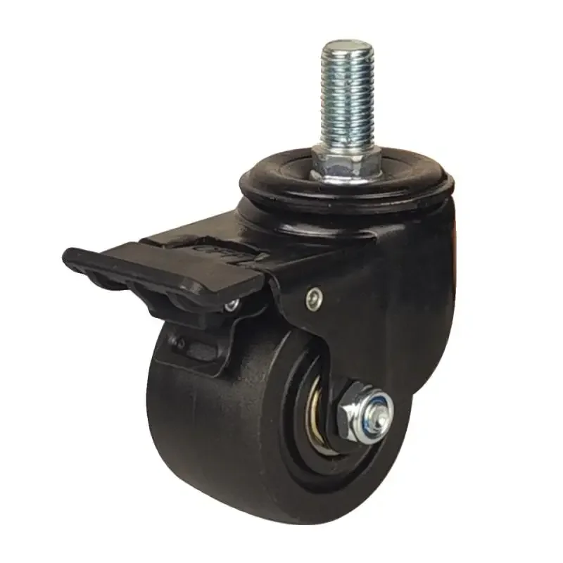 1 Pc 3 inch Low-Profile Swivel Casters with Brake-Heavy-Duty Nylon Wheels, M12/M16 Threaded Stem for Industrial Use