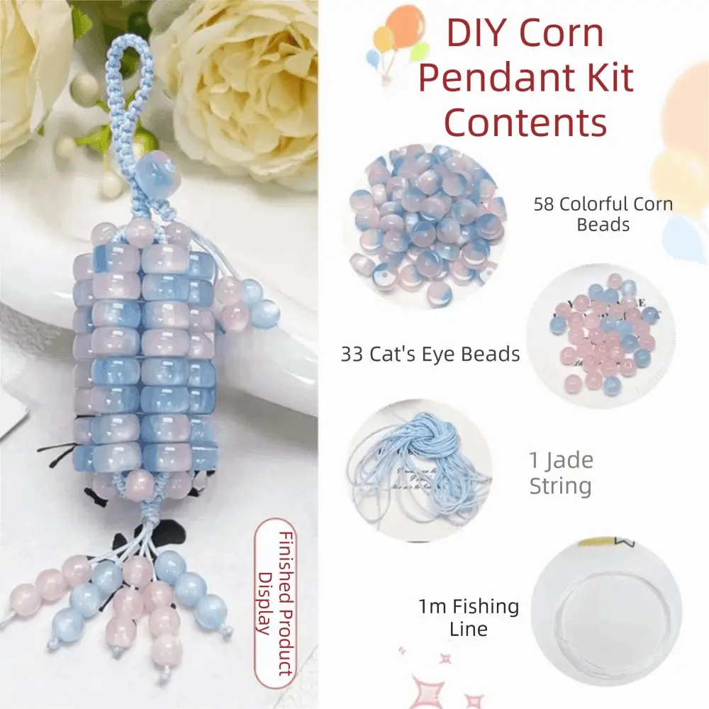 Crystal Beads Corn Pendant Material Bag Multicolor Wheel Gypsum Stone Texture Crystal Corn Phone Chain Flat Shape Smooth Surface