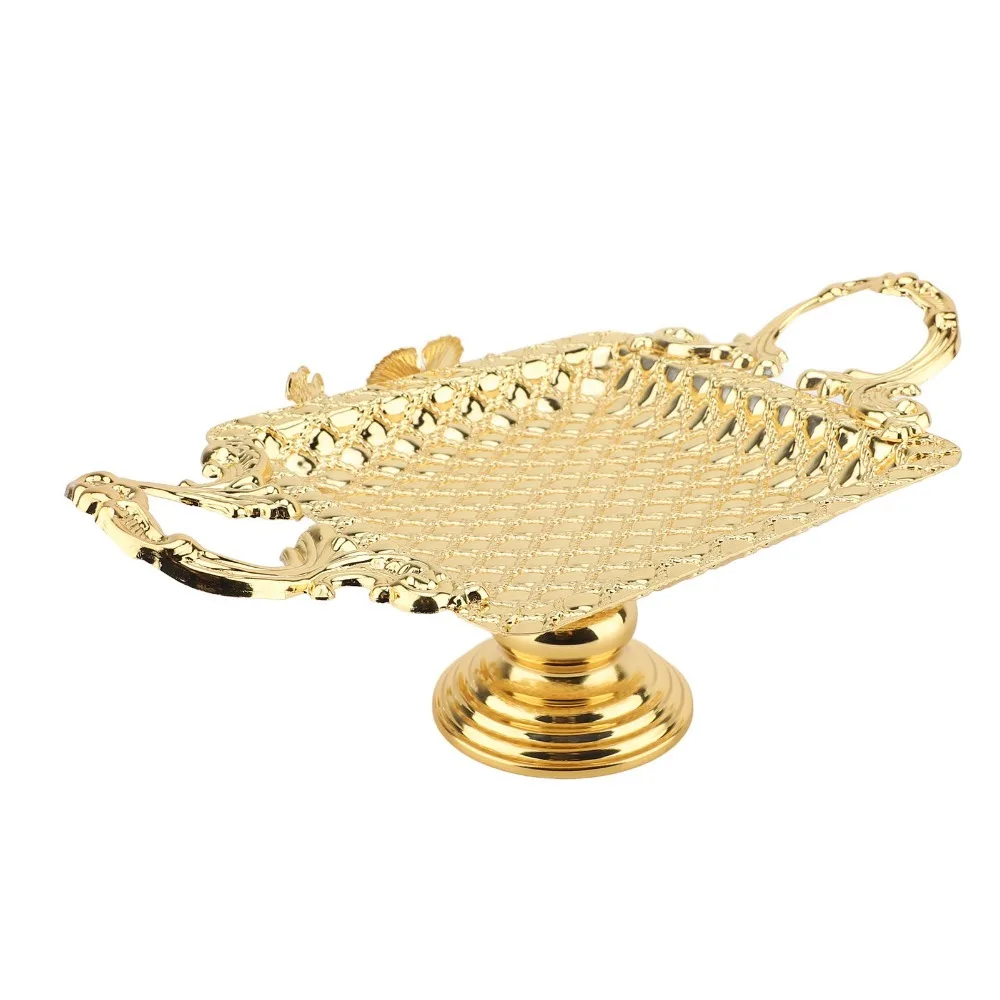 2pcs Gold Cake Serving Stand With Base Handle Alloy Dessert Serving Tray European Cupcake Display Stand Wedding Celebration