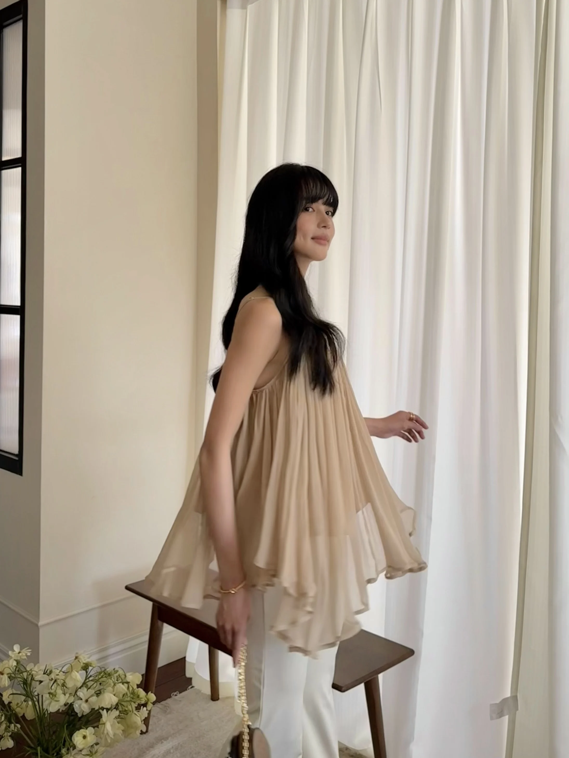 

Chunyeon Silk Lightweight Top Transparent Design Gentle Khaki Peach Small Strapl Vest Women's Summer Outerwear Casual Sle