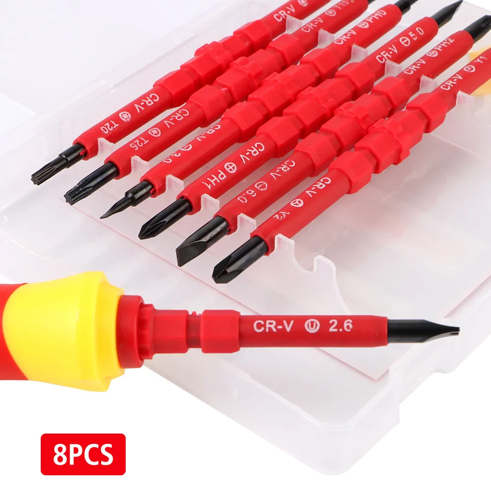 Electrician Repair Tools Kit Insulated Screwdriver Set Chrome vanadium steel Interchangeable Blade 8pcs