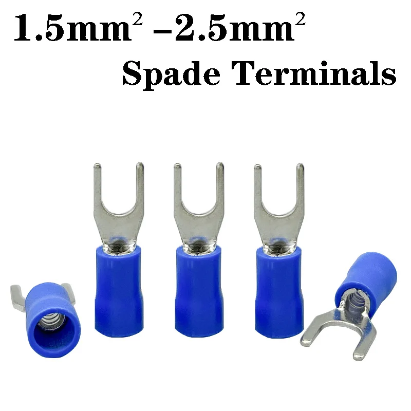 

100-500PCS Pure Copper Insulated Spade Terminals SV2-3/4/5/6/8 Cold Press Terminals Wire Crimp Connector Use For Cable 16-14AWG