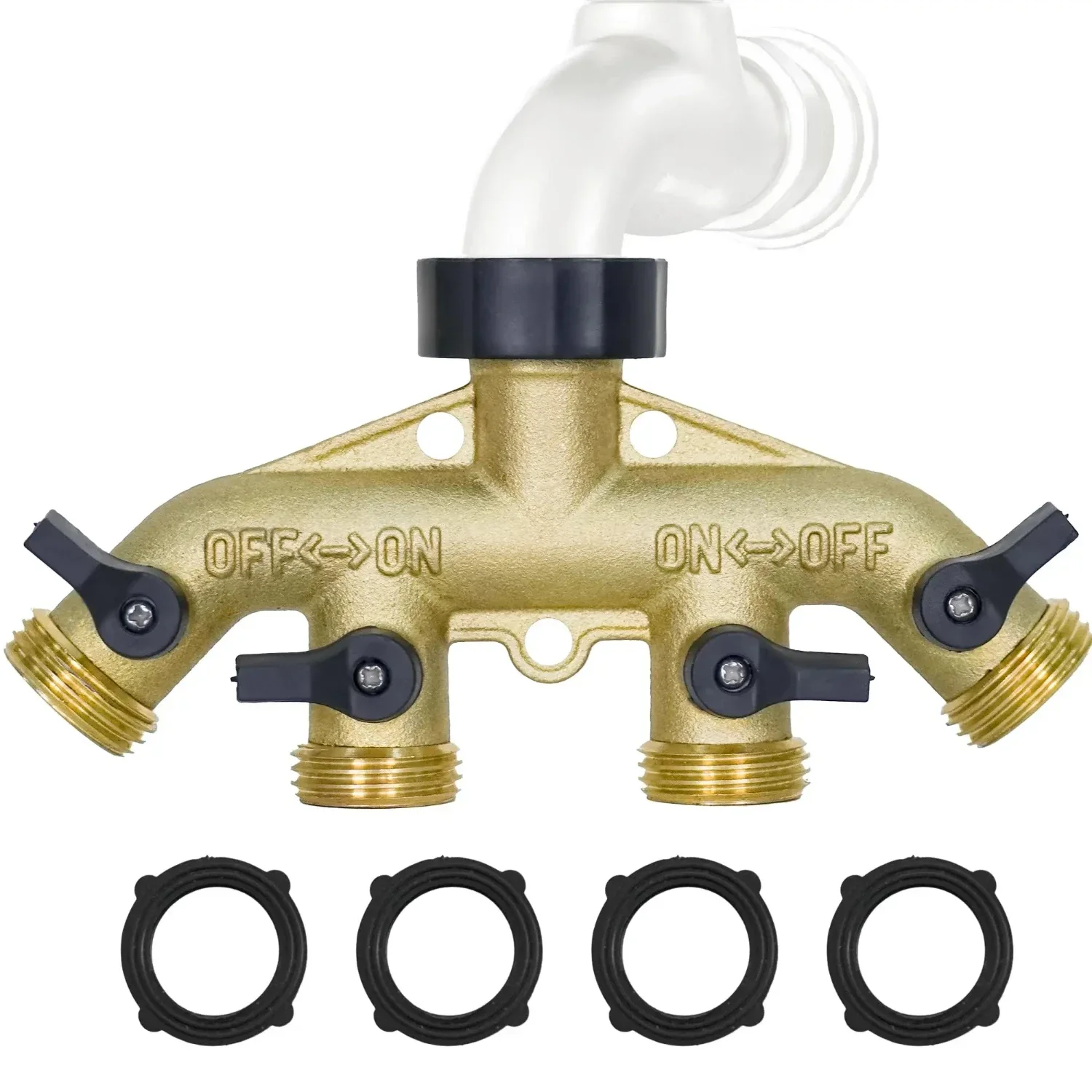 Suitable for six point threaded four-way ball valve water divider, garden water pipe joint, pure copper three-way splitter