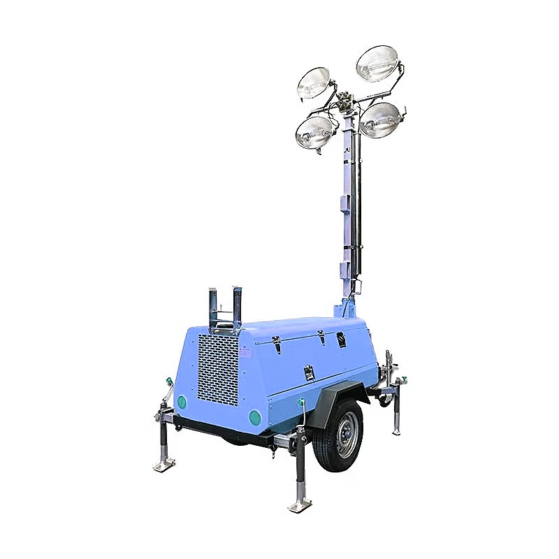 High Lumen Battery Light Tower 4x1000W LED 440000 Lumen 9m Mast for Mining Quarry Large Area Night Operation Customized Sale