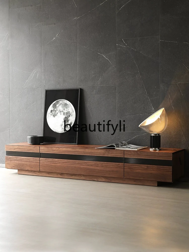 North American black walnut TV cabinet solid wood Nordic living room small apartment flip floor cabinet