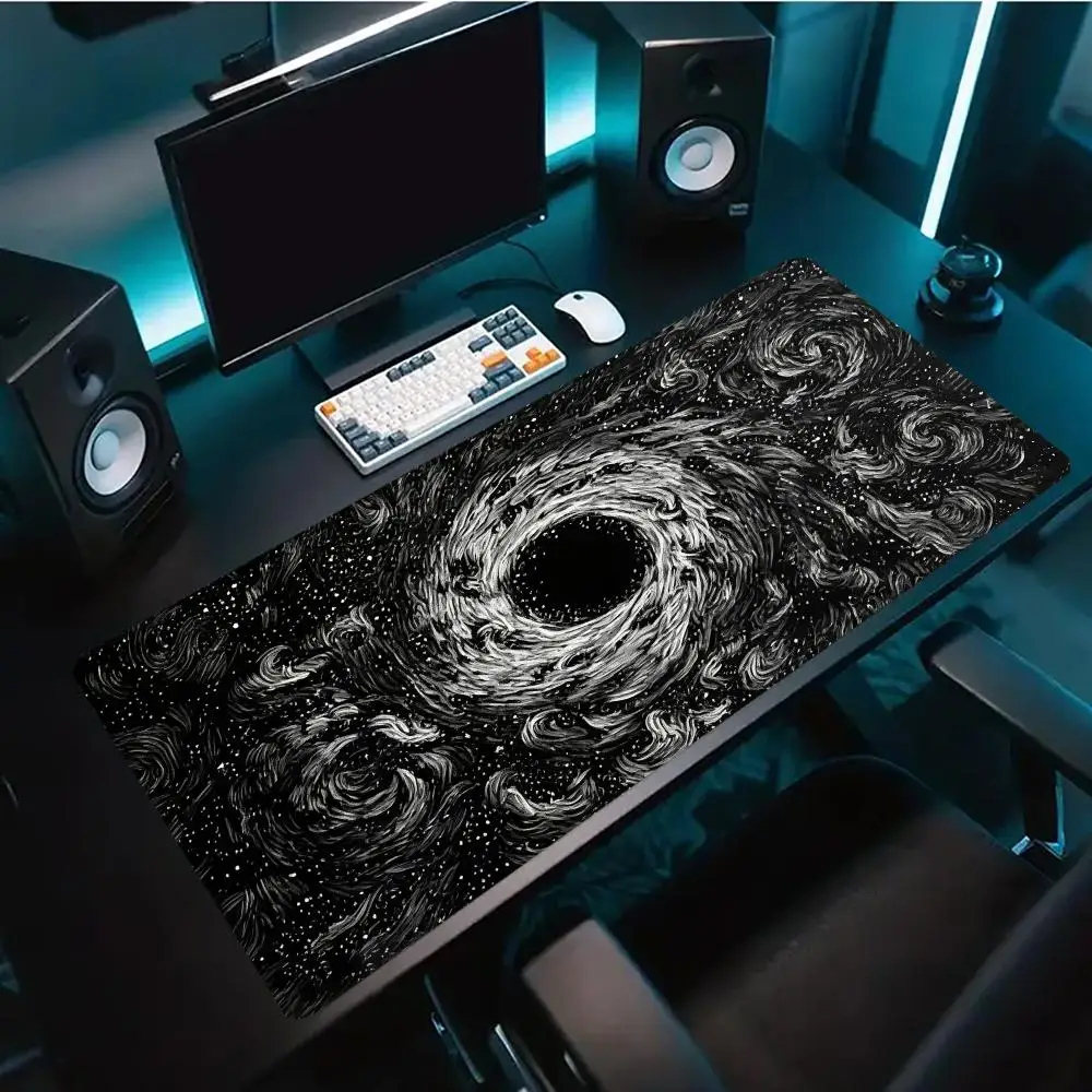 Black Hole Galaxy Extended Gaming Mouse Pad Non Slip Desk Surface Cosmic Nebula Space Sci-fi Print For Gaming And Office Use
