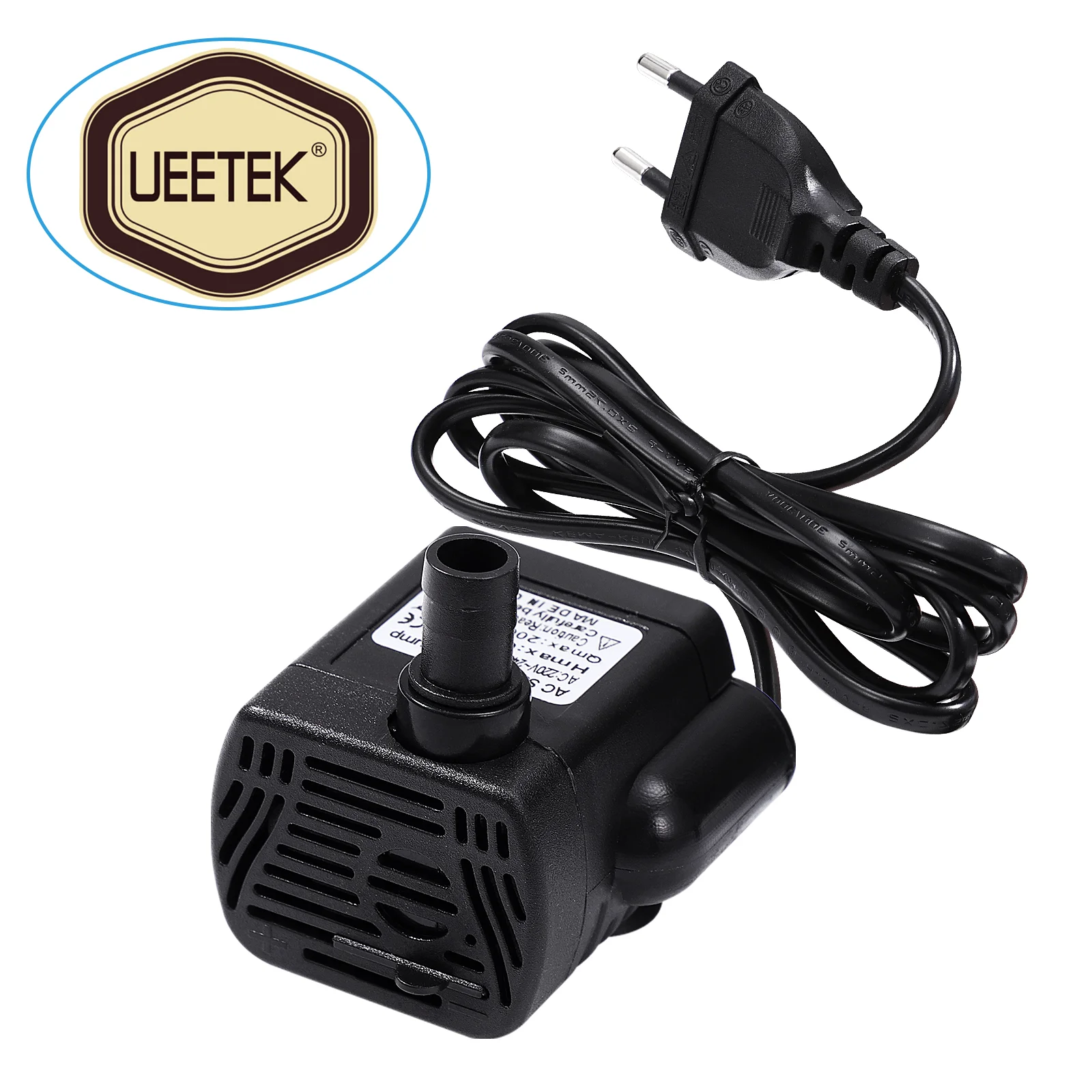 UEETEK Aquarium-Brunnenpumpe, AC 220 V, 220 l/h, 4 W, Tauchwasserpumpe, Aquarium, Teichwasserpumpe mit (schwarz)