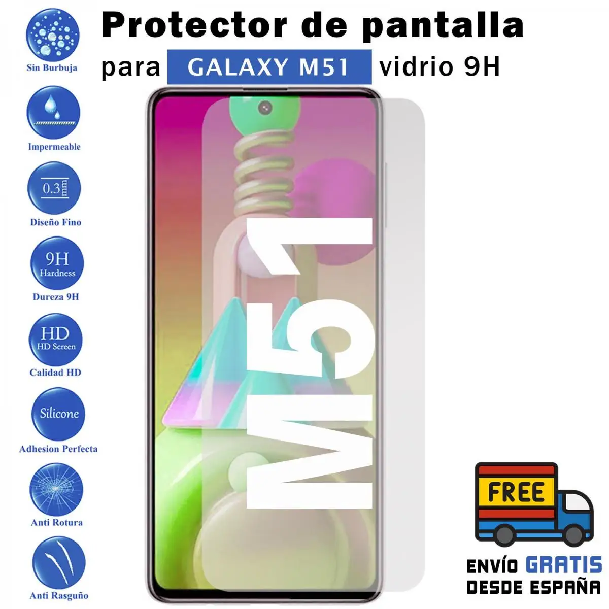 Galaxy M51 tempered glass screen Protector 9H for mobile-Todotumovil