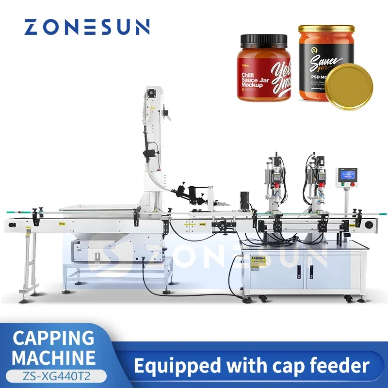 ZONESUN Automatic Twist Off Metal Lug Cap Capper Bottle Capping Machine with Cap Feeder ZS-XG440T2