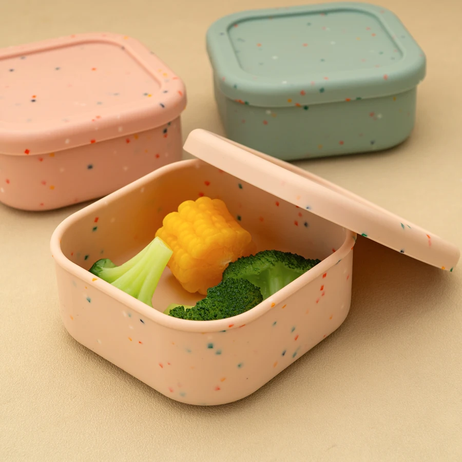 1PCS Silicone Baby Tableware Solid Color Lunch Box Single Compartment Dinner Plate Colorful Spots Baby Food Storage