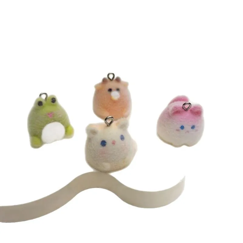 20pcs 3D Cartoon Flocking resin Animal charms cute Chubby frog cattle Pendants for Bag Keychains DIY crafts Jewelry making