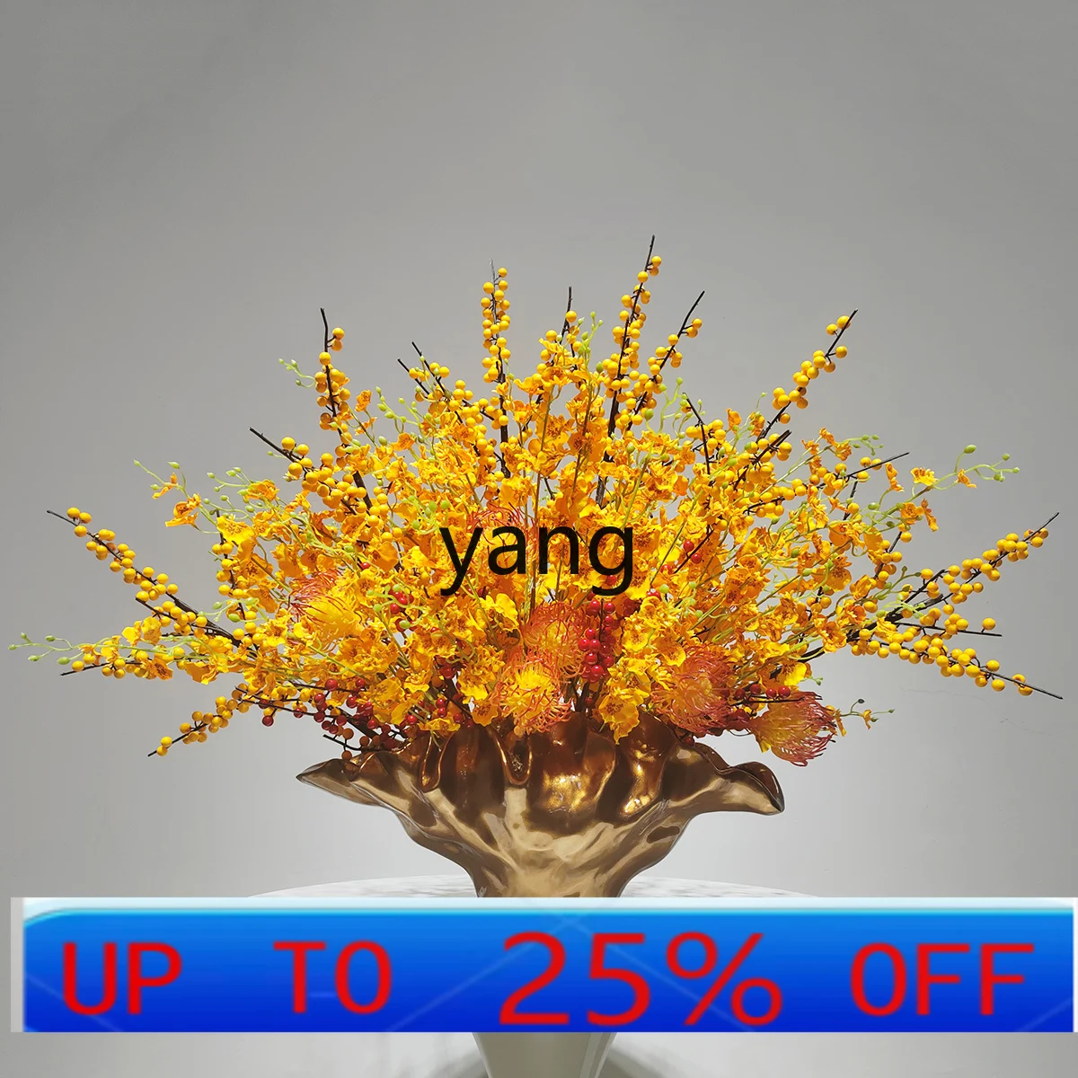 

ltt new Chinese-style entrance fake flower decoration orange-gold flower art simulation plant large bonsai