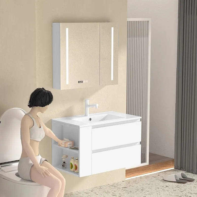 Waterproof stainless steel double pumping bathroom cabinet side storage toilet hand washbasin combination washbasin 304