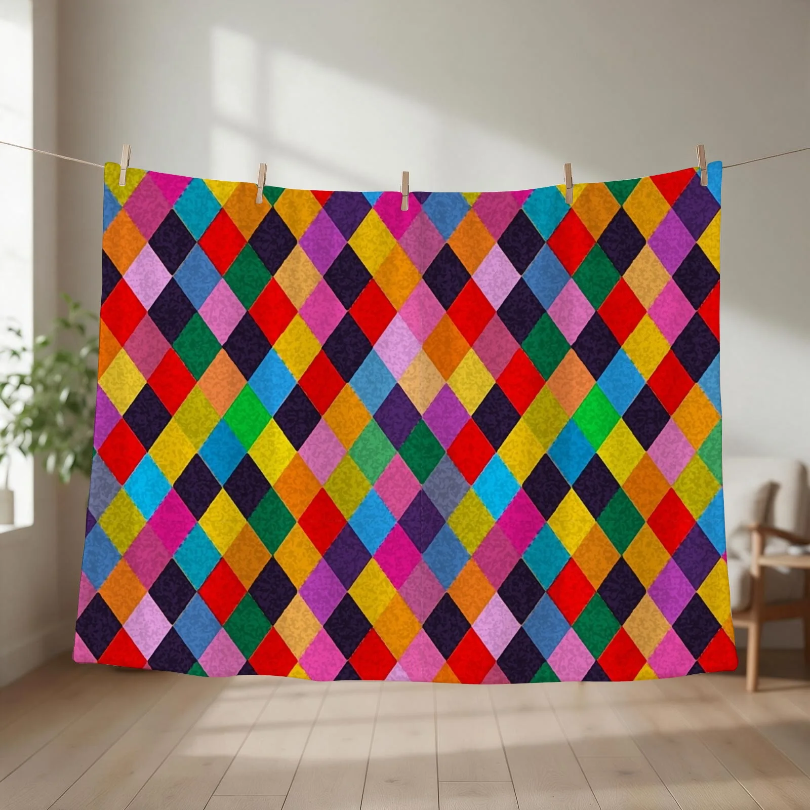 MARDI GRAS HARLEQUIN PATTERN Colorful Rhombi by Bulgan Lumini Throw Blanket couch cozy soft plush fuzzy picnic outdoor blanket