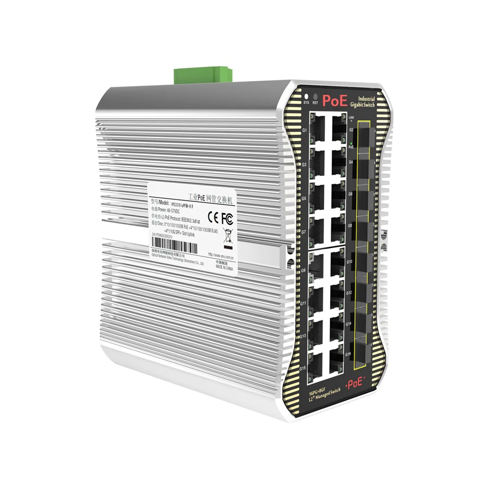 Gigabit 24 Port L2+ Managed Industrial PoE Switch 16 PoE port+8 SFP(VTS)  External Power Supply 240W VLAN Isolation