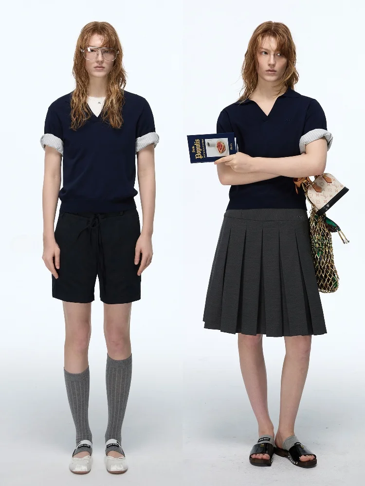 

ChicChi Faionable Chien Новая свободная женская повседневная рубашка с коротким рукавом, синяя в полоску, с имитацией двухслойности, вязаная