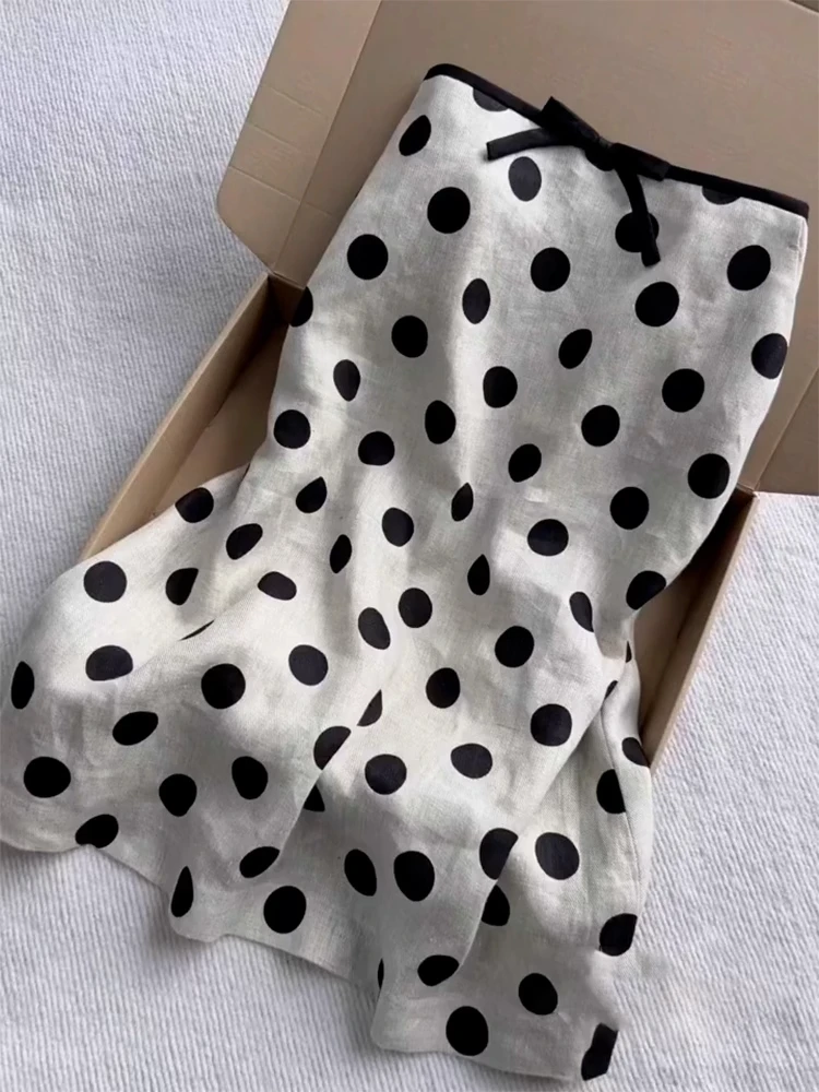Falda de lunares de talla grande para mujer, falda larga acampanada de cintura alta de verano, falda Midi ajustada elegante francesa minimalista para ir al trabajo