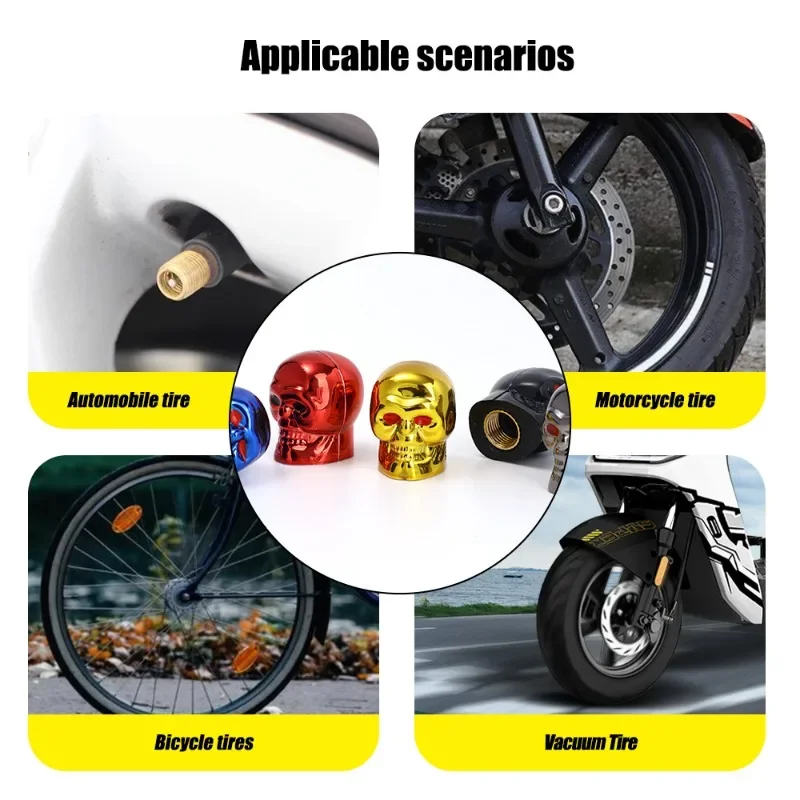 Car Skull Head Valve Cap Motorcycle Bike Wheel Tyre Tires Antirust Copper Core Valve Stem Decoration Cover for Schrader Valve