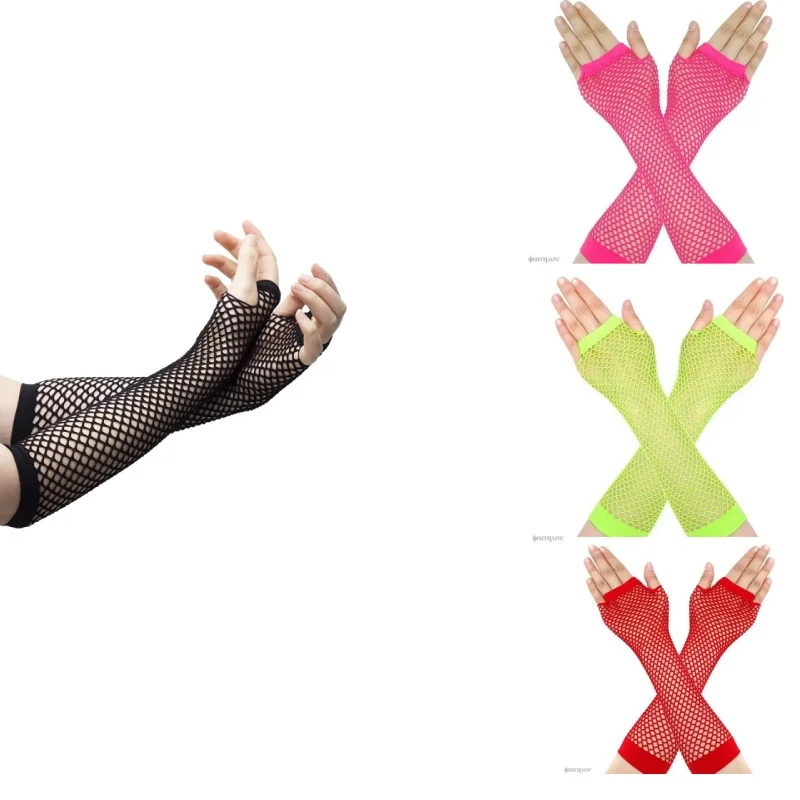جديد اللون شبكة صيد السمك أصابع طويلة القوطية قفازات الساق سوار للذراع ملابس الحفلات يتوهم قفازات نسائية تأثيري الظلام النينجا القفاز