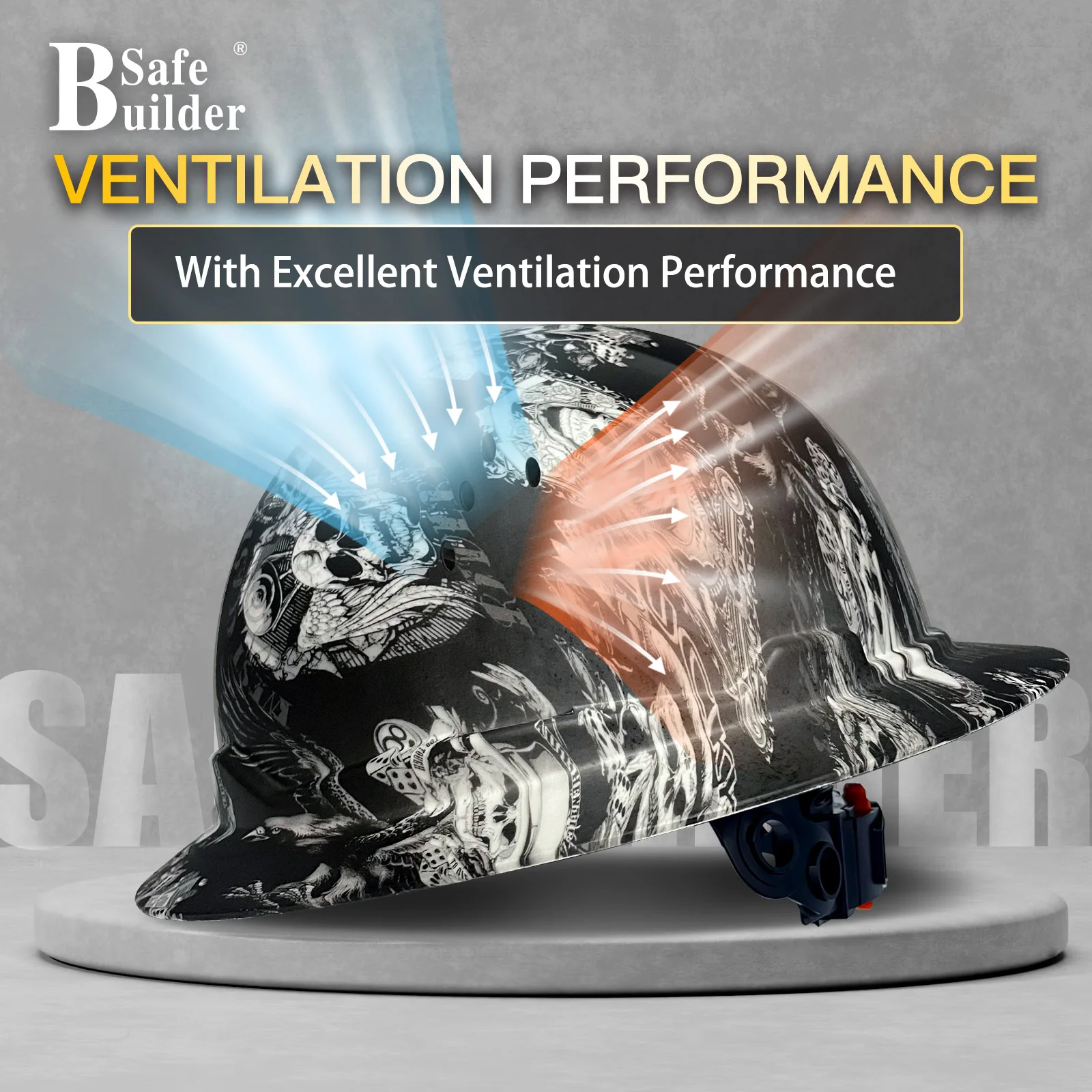 หมวกนิรภัยปีกกว้างสำหรับวิศวกร หมวกก่อสร้างสำหรับผู้ชาย ได้รับมาตรฐาน CE หมวกนิรภัยแข็ง ลายคาร์บอนไฟเบอร์กันแดด