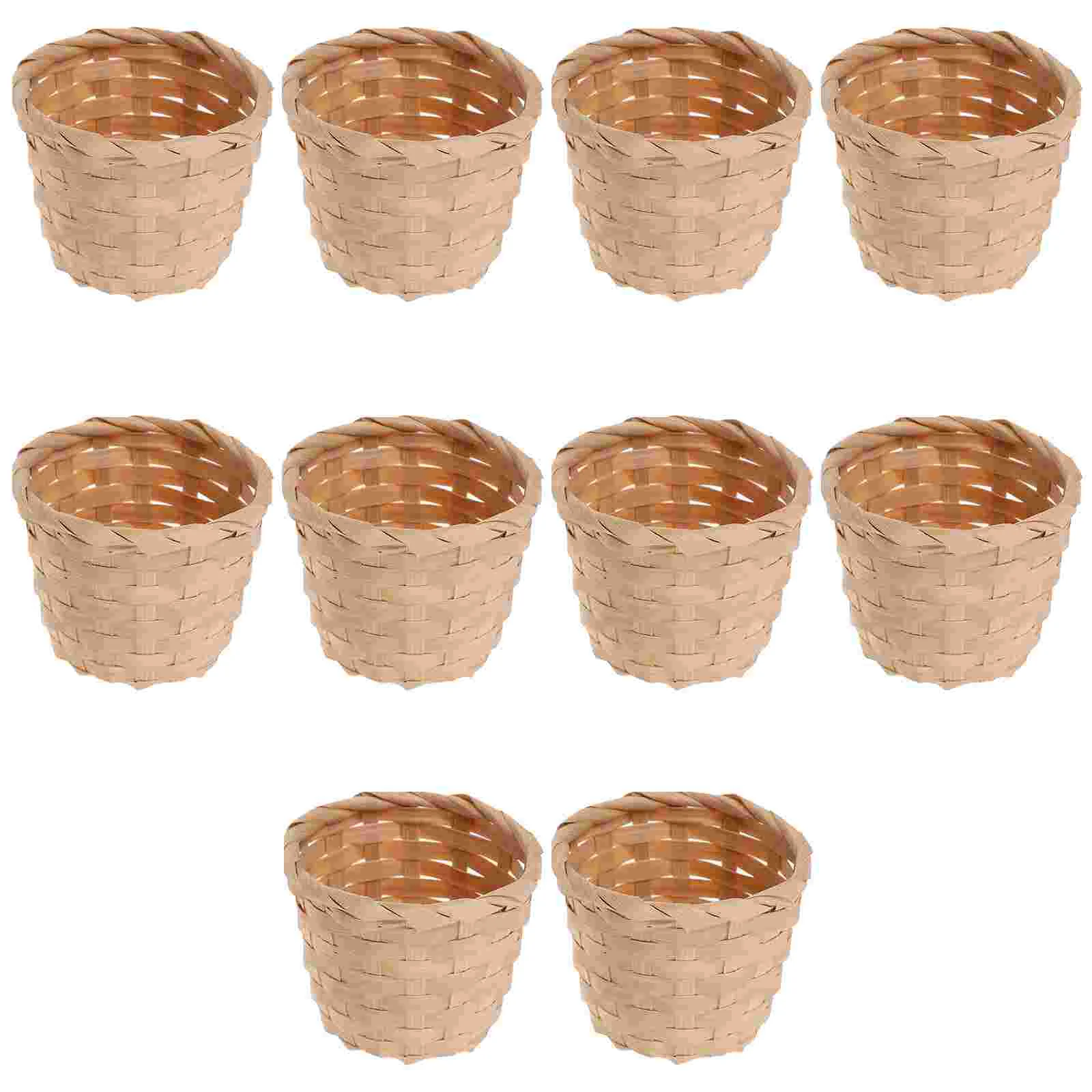 10 Pcs Storage Basket Mini Bamboo Home Decorative Artificial Flower Portable Khaki Hand-woven Office